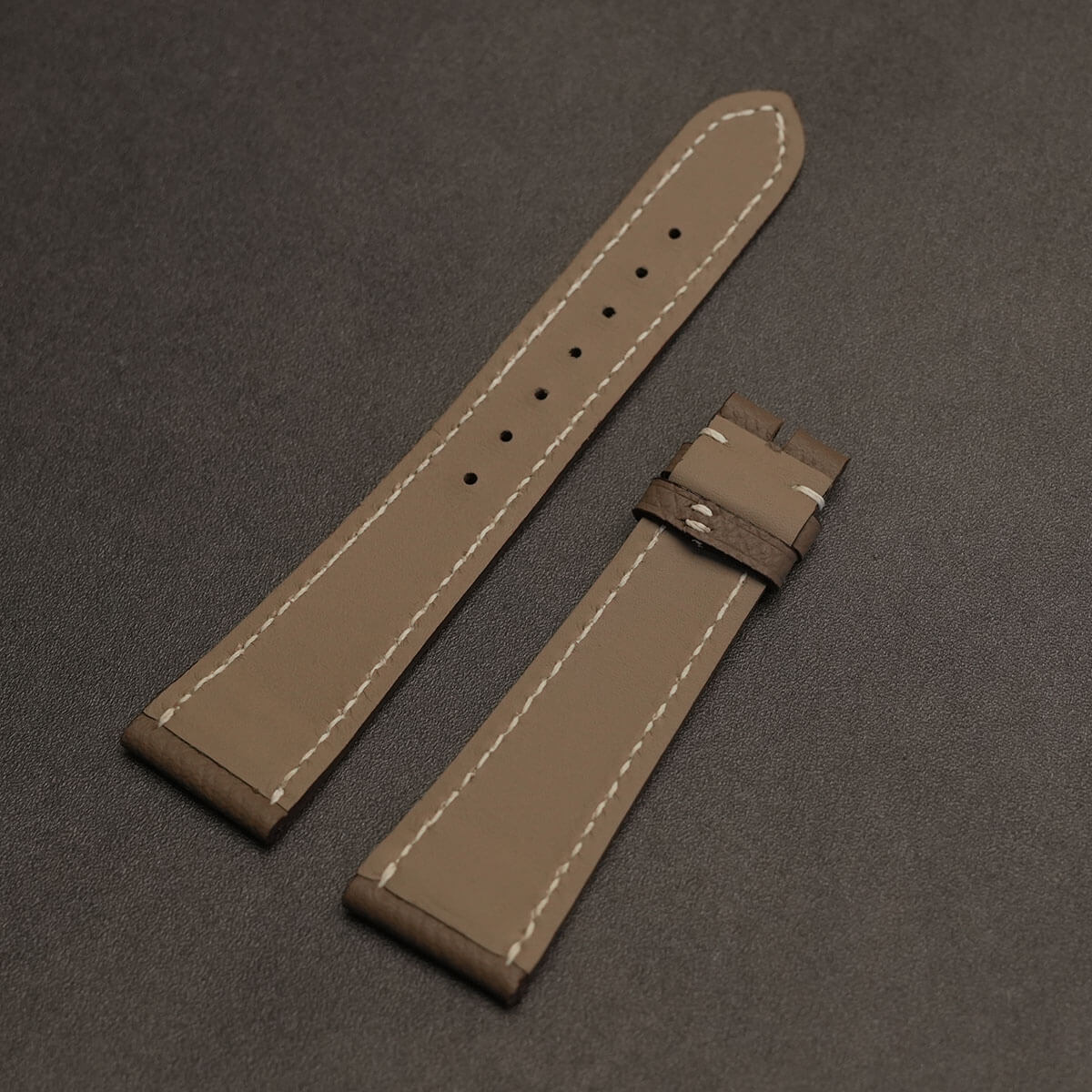 French Haas Zermatt waterproof lining on Etoupe leather watch strap showing clean edge paint