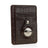 Brown leather cardholder with airtag slot on a white background