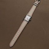 Complete Beige White Alran goat leather watch strap mounted on luxury rectangular tank watch
