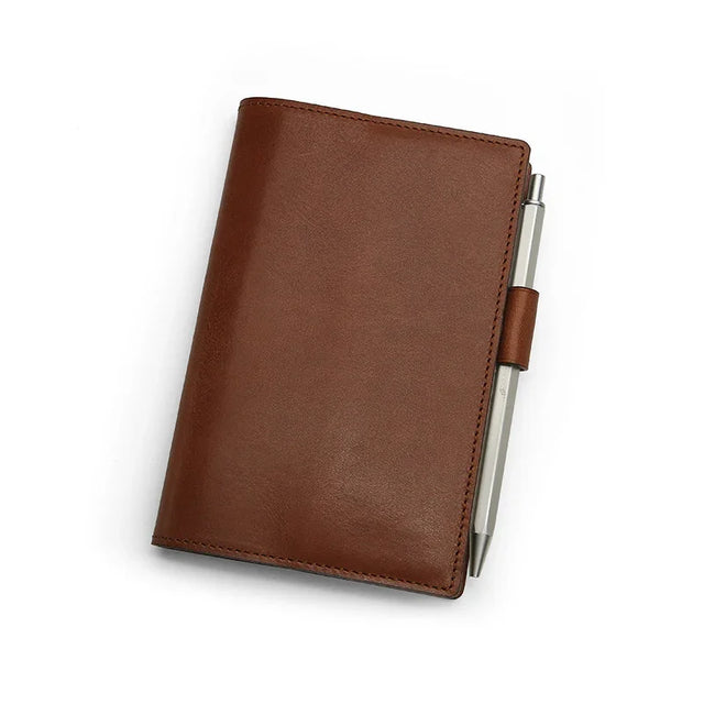 full grain brown vegetable tanned leather notebook cover