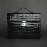 Black crocodile-patterned leather business folios on a dark gray background