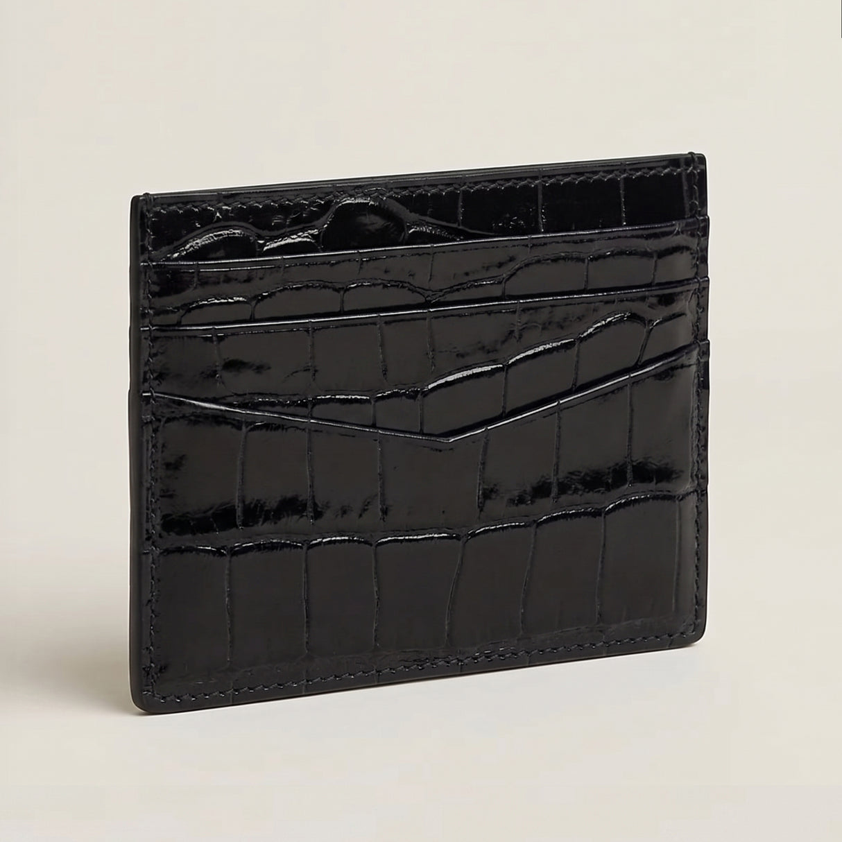 Glossy Black crocodile-patterned cardholder 