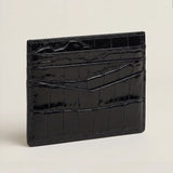 Glossy Black crocodile-patterned cardholder 