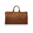Brown leather duffel bag on a white background