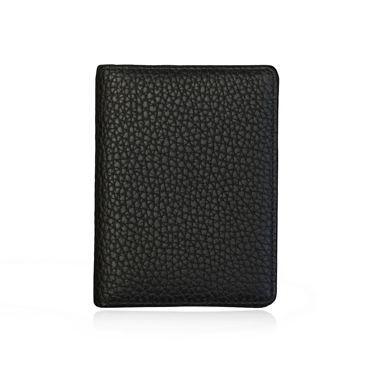 Black pebble leather card wallet on a white background