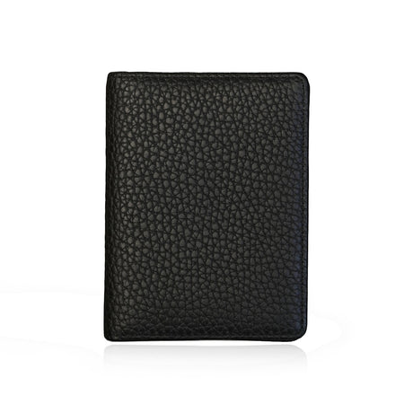 Black pebble leather card wallet on a white background