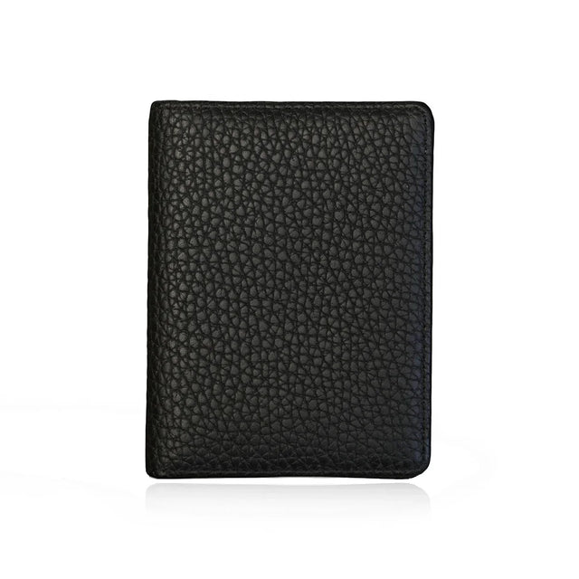 Black pebble leather card wallet on a white background