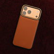 Orange France Goat Skin iPhone Case with burgundy felt background