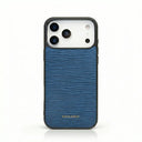 blue epi leather iphone case with brand name HIRAM BERON on it