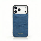 blue epi leather iphone case with brand name HIRAM BERON on it