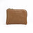 beige leather coin pouch with 'Hiram Beron' branding on a white background