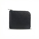 Black full grain  leather wallet with a zipper on a white background