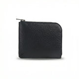 Black full grain  leather wallet with a zipper on a white background