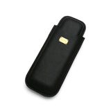 Black textured leather eyeglass case with gold plaque, luxury accessory for sunglasses or glasses storage