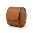 Brown Italian calfskin watch storage box with 'HIRAM BERON' branding on a white background
