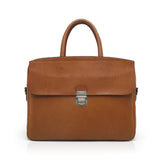 Tan Italian Veg-Tanned Leather Briefcase on a white background