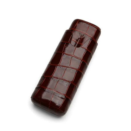 Luxury crocodile-embossed leather cigar case, rich brown, premium texture, elegant design for travel or gifting