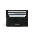Black python skin cardholder with 'Hiram Beron' branding on a white background