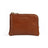 Brown vegetable tanned leather coin pouch with gold zipper on a white background