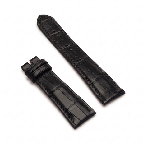 Full set view of a hand-stitched French HCP black bamboo scale crocodile watch strap for custom luxury watch upgrades.