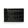 Glossy Black crocodile-patterned leather money clip wallet on a white background