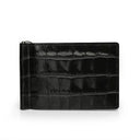 Glossy Black crocodile-patterned leather money clip wallet on a white background