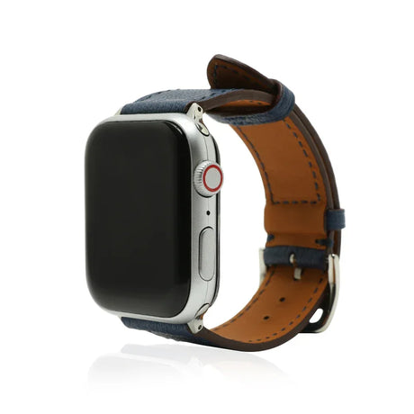 Smartwatch with a multicolored leather strap on a white background