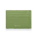 Green cardholder with 'Hiram Beran' branding on a white background