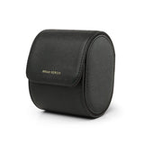 Black leather watch roll with 'HIRAM BERON' branding on a white background