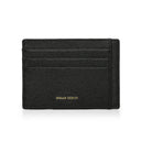 Black caviar pattern leather cardholder with 'Hiram Beron' branding on a white background