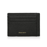 Black caviar pattern leather cardholder with 'Hiram Beron' branding on a white background