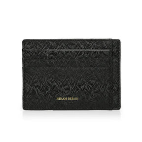 Black caviar pattern leather cardholder with 'Hiram Beron' branding on a white background