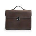 Dark Brown leather tablet briefcases with a silver clasp on a white background