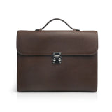 Dark Brown leather tablet briefcases with a silver clasp on a white background