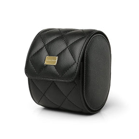 Black caviar pattern leather watch roll case with gold plate logo brand name" HIRAM BERON" on it