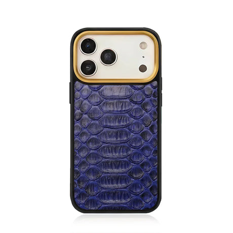 Blue python skin phone case for iPhone 17 Pro max with white background