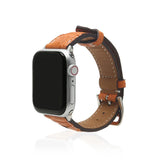 Smartwatch with a orange leather strap on a white background