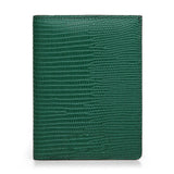 Green textured leather wallet on a white background