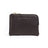 Black leather coin pouch with gold zipper on a white background