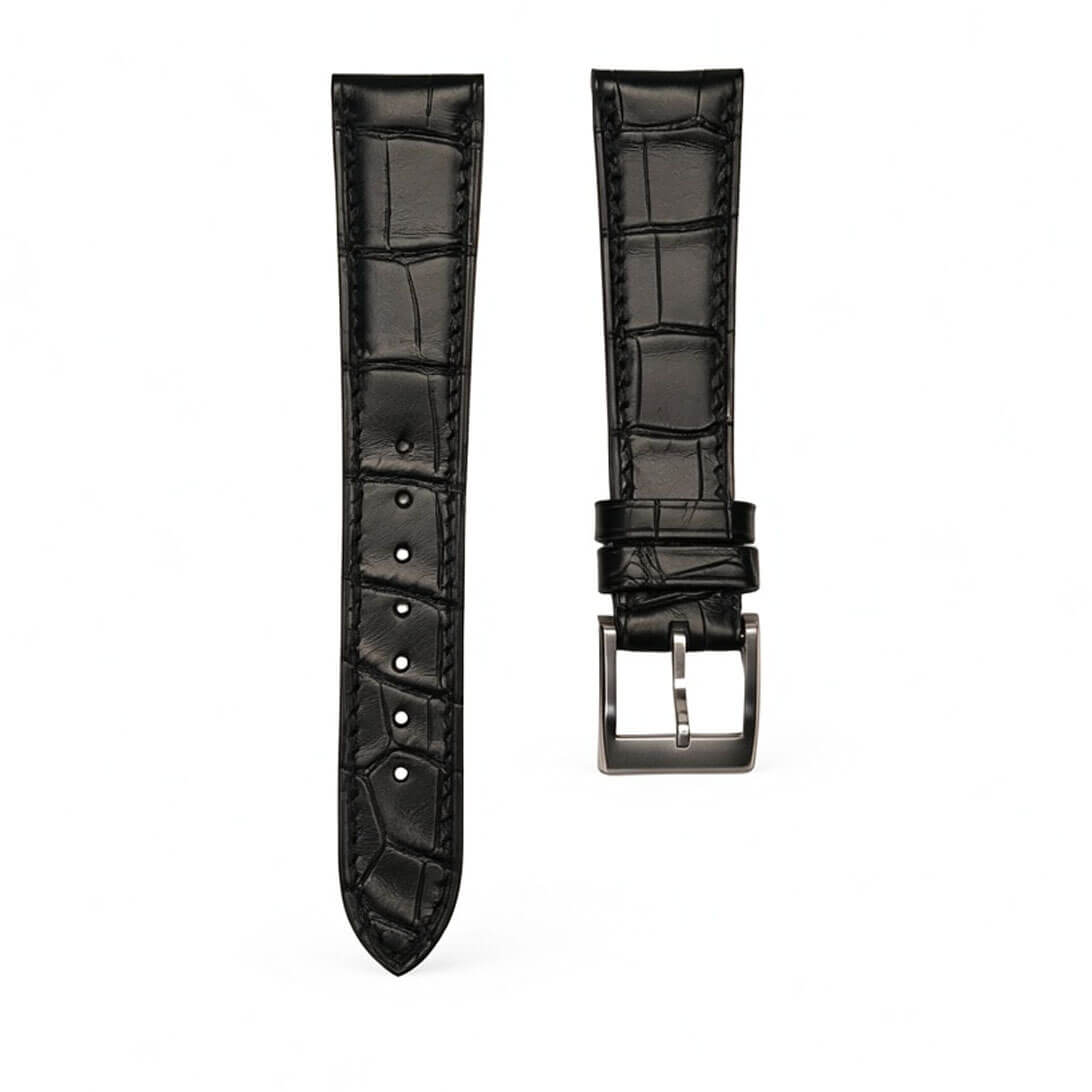 Wholesale French HCP genuine alligator watch strap in black with tapered padded profile and Haas Zermatt lining 
