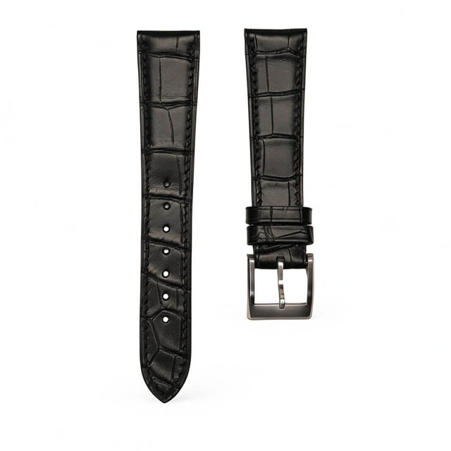 Wholesale French HCP genuine alligator watch strap in black with tapered padded profile and Haas Zermatt lining 