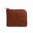 Brown full grain leather coin wallet with a zipper on a white background