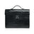 Black crocodile-patterned leather business folios with handle on a white background