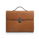 Brown Leather Tablet Briefcase with a lock on a white background
