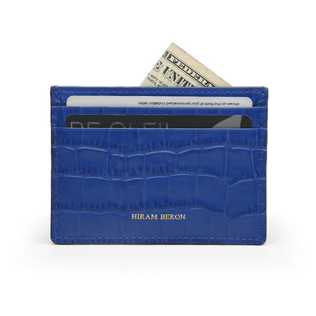 blue crocodile pattern leather card holder