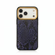 iPhone case with python skin and gold accent on a white background