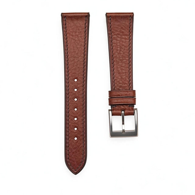 Wholesale Italian Ausonia veg-tan leather watch strap in brown with Haas Zermatt lining and perimeter stitching   
