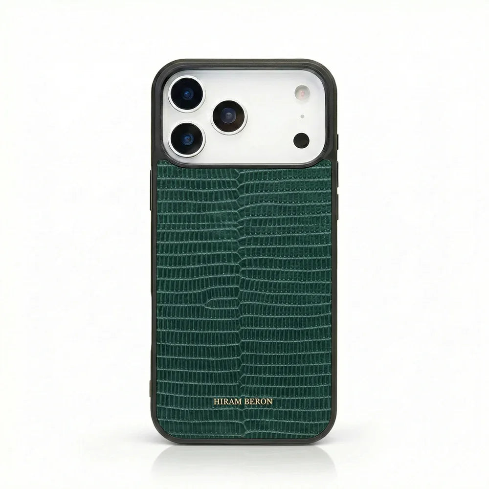 green lizard pattern iphone case with white background