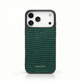 green lizard pattern iphone case with white background
