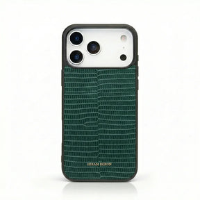 green lizard pattern iphone case with white background